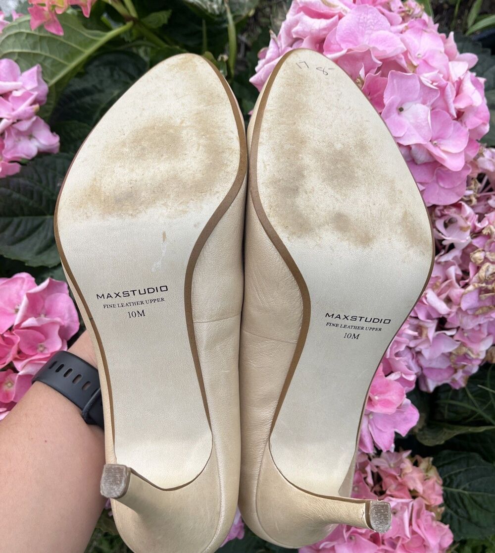 MAX STUDIO MARAIS Elegant Metallic Cream Fine Leather High Heels US Size 10M - Picture 5 of 12